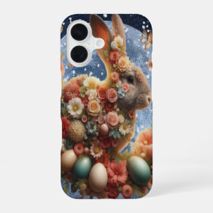 Coque iPhone 16 Lapin de Pâques en fleurs
