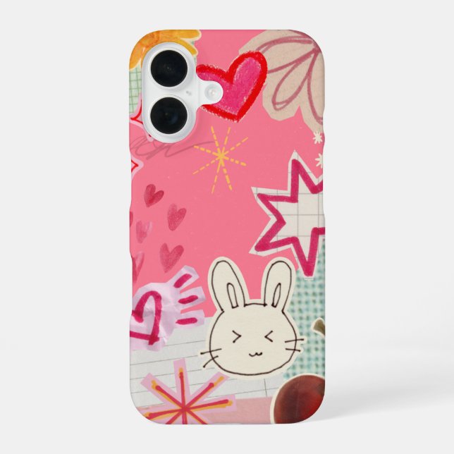 Coque iPhone 16 Lapin Y2K, esthétique Cœurs & Étoiles (Verso)