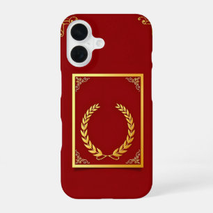 Coque iPhone 16 Laurier Doré Élégant dans un Cadre Rectangulaire