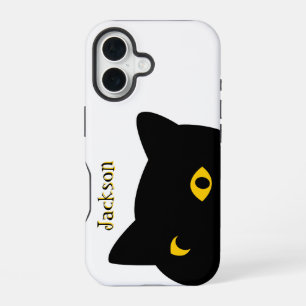 Coque iPhone 16 Le chat noir vous regarde avec les yeux dorés cout