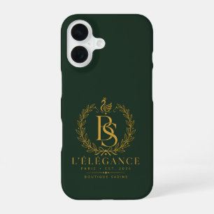Coque iPhone 16 L'Élégance Gold Heritage Laurel Monogram Forest Gr