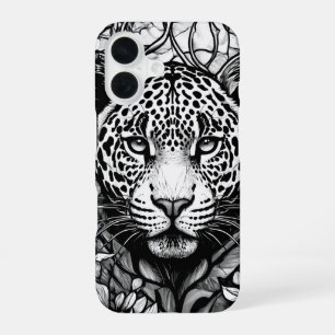 Coque iPhone 16 Léopard noir et blanc Chic Animal monochrome