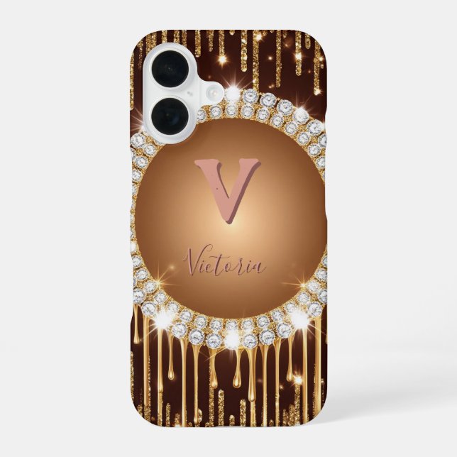 Coque iPhone 16 Lettre de monogramme de luxe personnalisée (Verso)