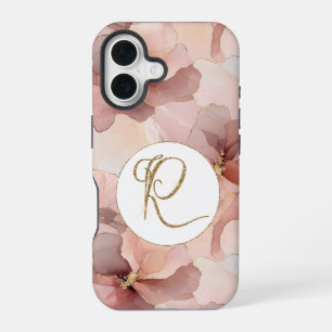 Coque iPhone 16 LETTRE DE Parties scintillant D'OR Floral Rose BLA