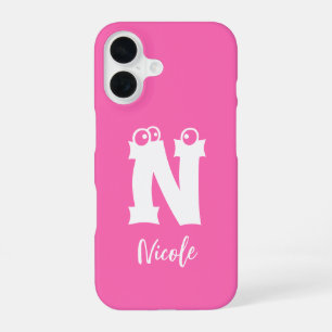 Coque iPhone 16 Lettre initiale monogrammée en écriture nom rose