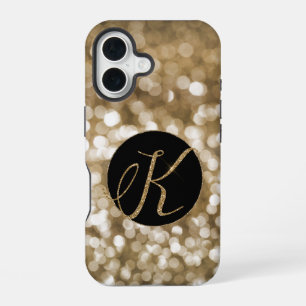 Coque iPhone 16 LETTRE Parties scintillant or Dreamy Bokeh K Monog