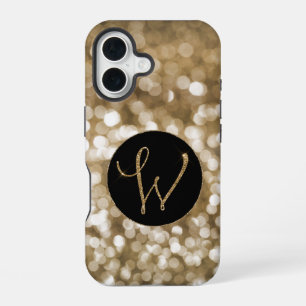 Coque iPhone 16 LETTRE Parties scintillant or Dreamy Bokeh W Monog