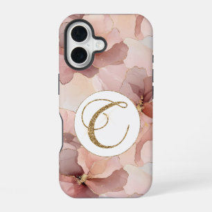 Coque iPhone 16 Lettre Parties scintillant or rose pâle C