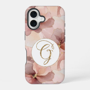Coque iPhone 16 Lettre Parties scintillant or rose pâle G