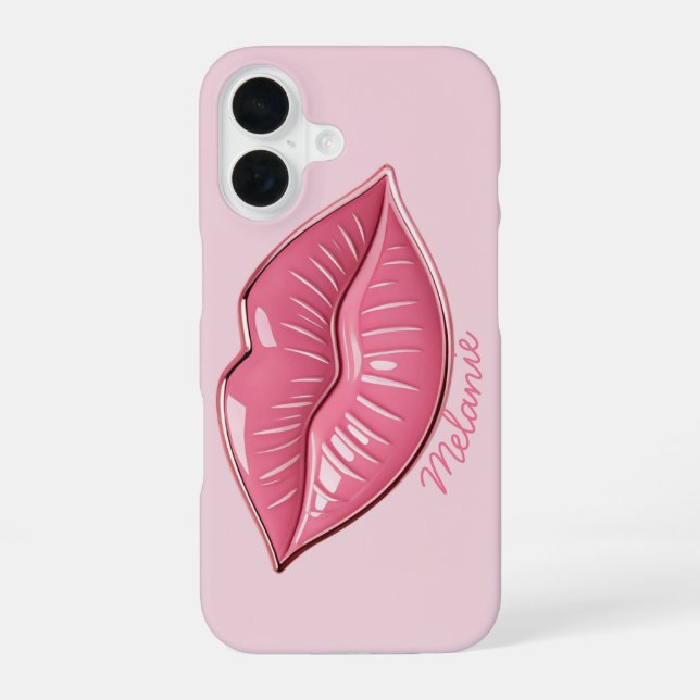 Coque iPhone 16 Lèvres brillantes roses formées  (Verso)