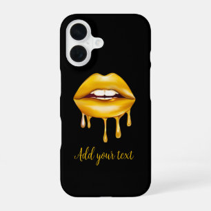 Coque iPhone 16 lèvres dorées girly motif élégant