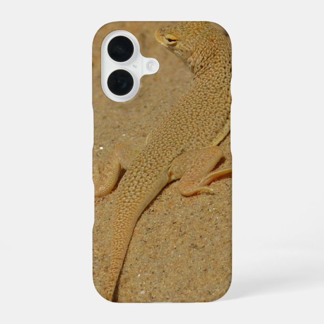 Coque iPhone 16 Lézard à doigts frangés du Mojave (Verso)