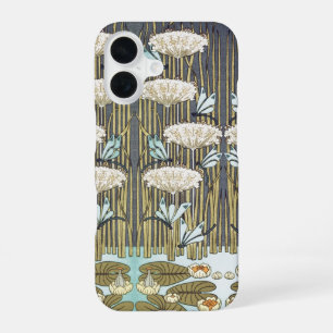 Coque iPhone 16 Libellule et Lys Vintage Vert Sauge Art