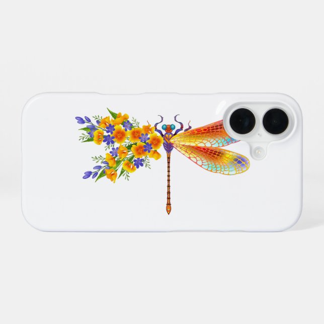 Coque iPhone 16 Libellule Fleur Jaune (Verso Horizontal)