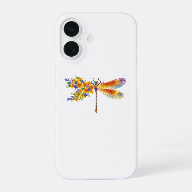 Coque iPhone 16 Libellule Fleur Jaune (Verso)