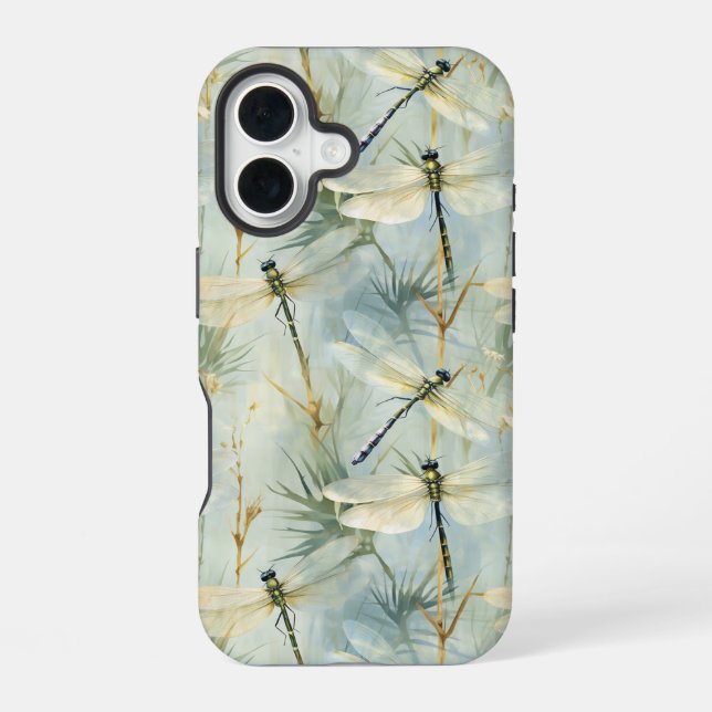 Coque iPhone 16 Libellule Tranquille de style aquarelle (Verso)