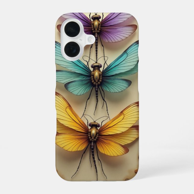Coque iPhone 16 Libellules Steampunk (Verso)