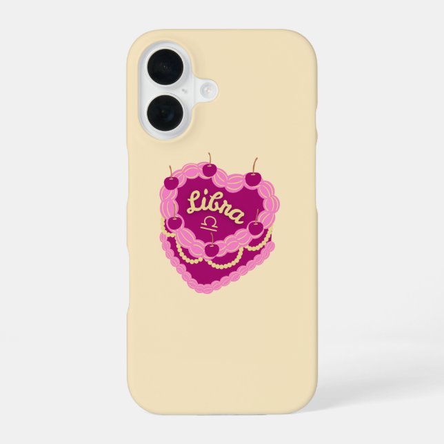Coque iPhone 16 Libra Zodiac Pastel Heart Birthday Cake (Verso)