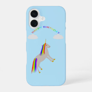 Coque iPhone 16 Licorne de fantaisie Anniversaire Arc-en-ciel et N