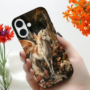 Coque iPhone 16 Licorne de Fée aux Plumes Orange Vintage Fantaisie