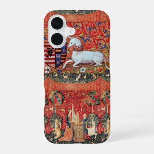 COQUE iPhone 16 LICORNE ,FLEURS DE FANTASIE MÉDIÉVALE,MONOGRAMME F