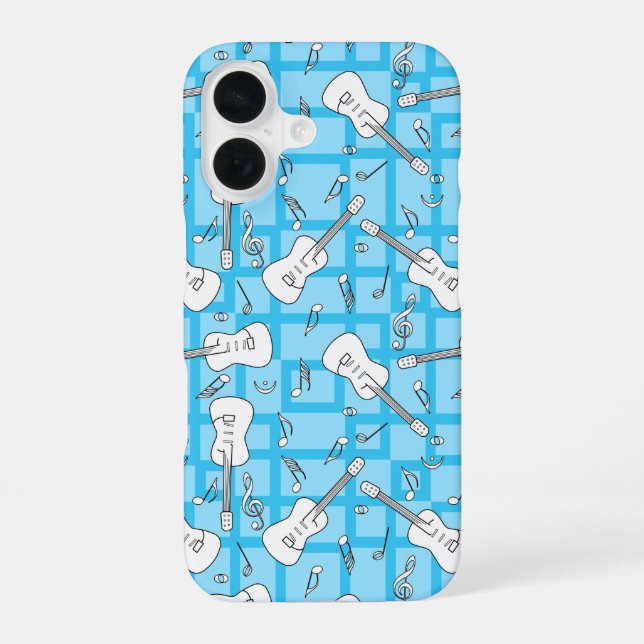 Coque iPhone 16 Lignes de guitare notes de musique (Verso)