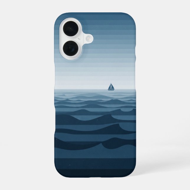 Coque iPhone 16 Lignes d'horizon océanique vintage (Verso)