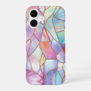 Coque iPhone 16 Lignes d'or en verre peint Pastel