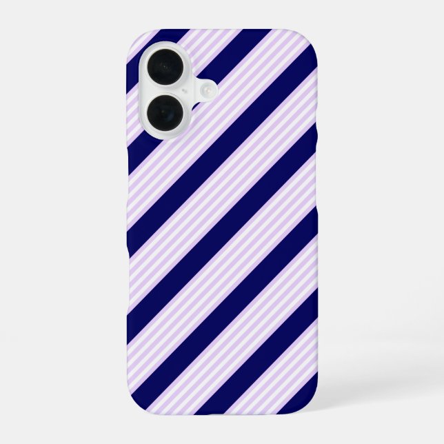 Coque iPhone 16 Lilac et rayures blanches motif avec bleu marine (Verso)