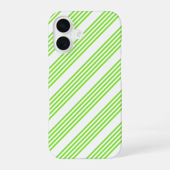 Coque iPhone 16 Lime vert et blanc cinq bandes motif (Verso)