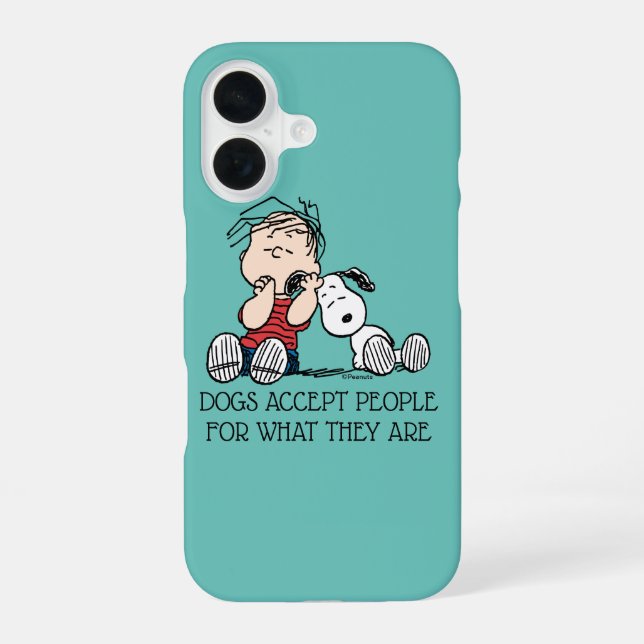 Coque iPhone 16 Linus consolé avec l'oreille de Snoopy (Verso)