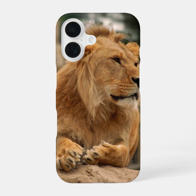 Coque iPhone 16 Lion avec coiffures punk (Verso)