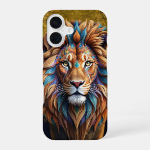Coque iPhone 16 Lion tatoué en couverture de style surréaliste
