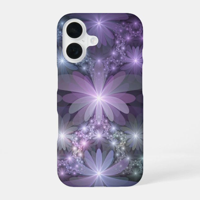 Coque iPhone 16 Lit de fleurs tendance brillant art fractal abstra (Verso)