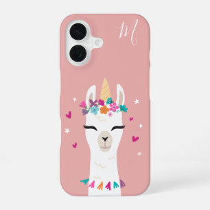 Coque iPhone 16 Llamacorn Licorne Lama Cartoon Kawaii Monogramme