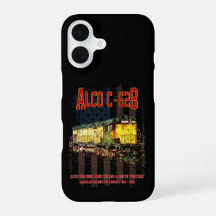 Coque iPhone 16 Locomotive diesel Alco C-628 et drapeau américain
