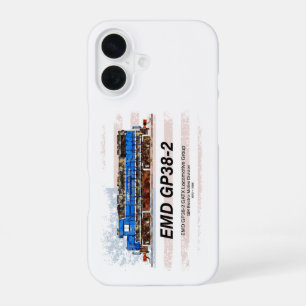 Coque iPhone 16 Locomotive diesel EMD GP38-2 et drapeau américain