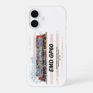 Coque iPhone 16 Locomotive diesel EMD GP60 et drapeau américain