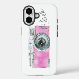 Coque iPhone 16 Logo de photographe d'appareil photo rétro aquarel