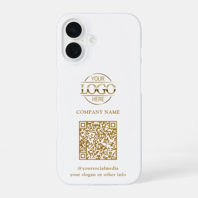 Coque iPhone 16 Logo d'entreprise moderne blanc & Code QR Promotio (Verso)