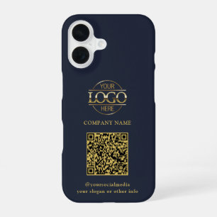 Coque iPhone 16 Logo d'entreprise moderne bleu et code QR promotio