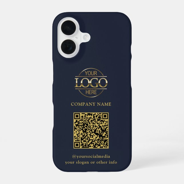 Coque iPhone 16 Logo d'entreprise moderne bleu et code QR promotio (Verso)