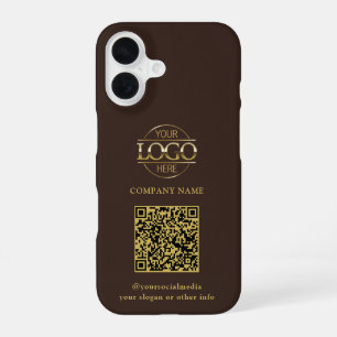 Coque iPhone 16 Logo d'entreprise moderne Brown et code QR promoti