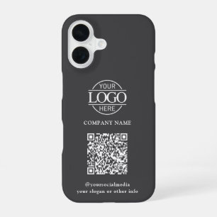 Coque iPhone 16 Logo d'entreprise moderne gris et code QR promotio