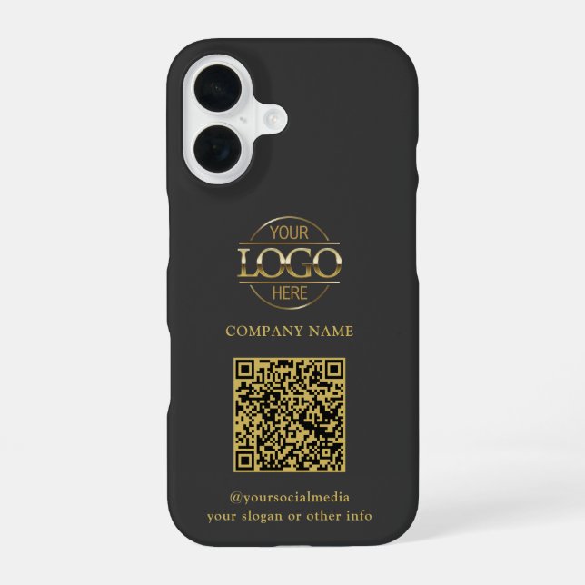 Coque iPhone 16 Logo d'entreprise moderne gris et code QR promotio (Verso)