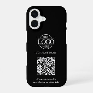 Coque iPhone 16 Logo d'entreprise moderne noir et code QR promotio