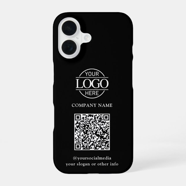 Coque iPhone 16 Logo d'entreprise moderne noir et code QR promotio (Verso)