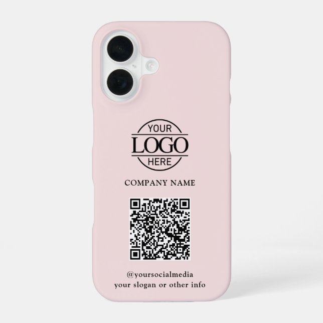 Coque iPhone 16 Logo d'entreprise moderne rose et code QR promotio (Verso)