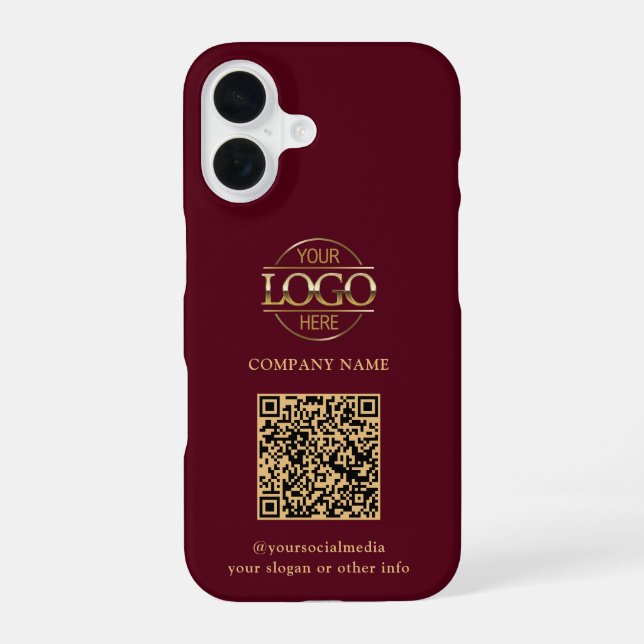Coque iPhone 16 Logo d'entreprise moderne rouge et code QR promoti (Verso)