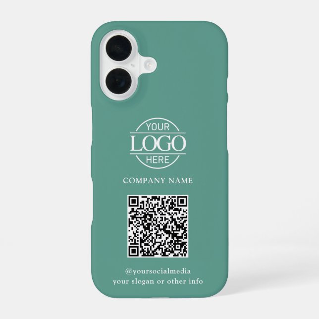 Coque iPhone 16 Logo d'entreprise moderne sarcelle & Code QR Promo (Verso)